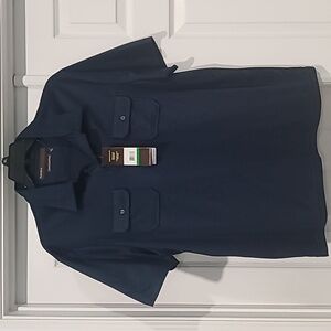 NWT Mens S/S Navy Perry Ellis Travel Lux 2pkt btn up Polo. Sz:L